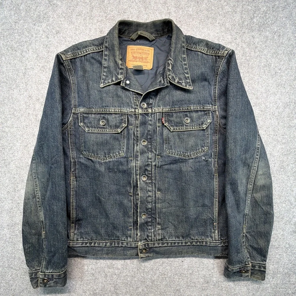 Vintage Levis Denim Trucker Jacket Mens Size Large Quilted Liner Distresse 70528